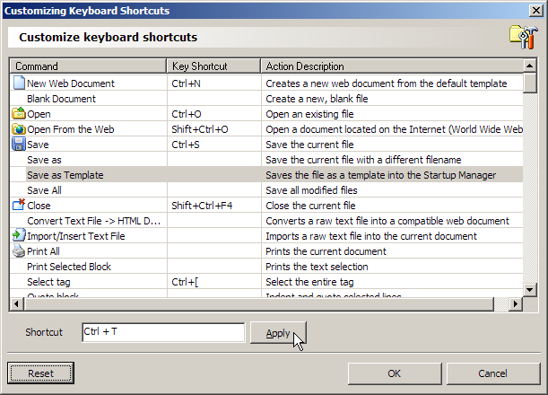 Customizing a keyboard shortcut